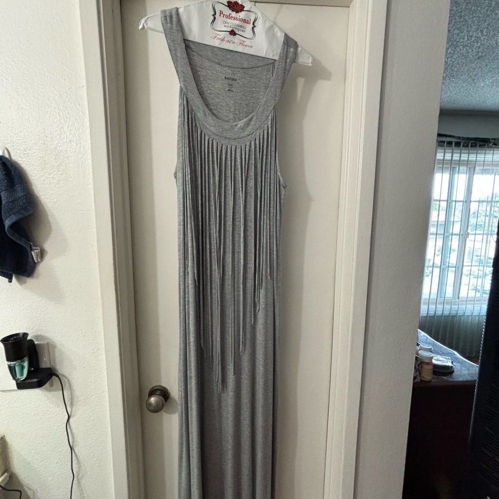 NEW WITHOUT TAG- Kensie Silver Maxi Sundress w/Fringes